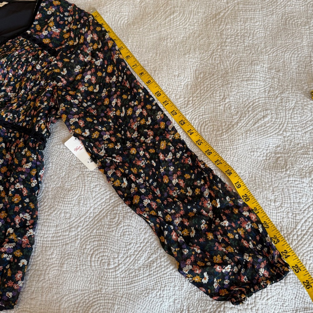 NWT Lucky Brand V Neck Floral Peasant Blouse Womens XL Extra Large Black Boho - Picture 7 of 8